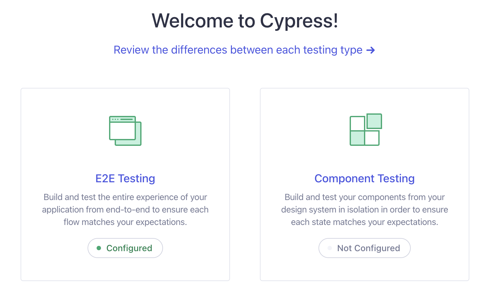 Cypress welcome screen