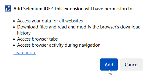 Selenium IDE install to Firefox