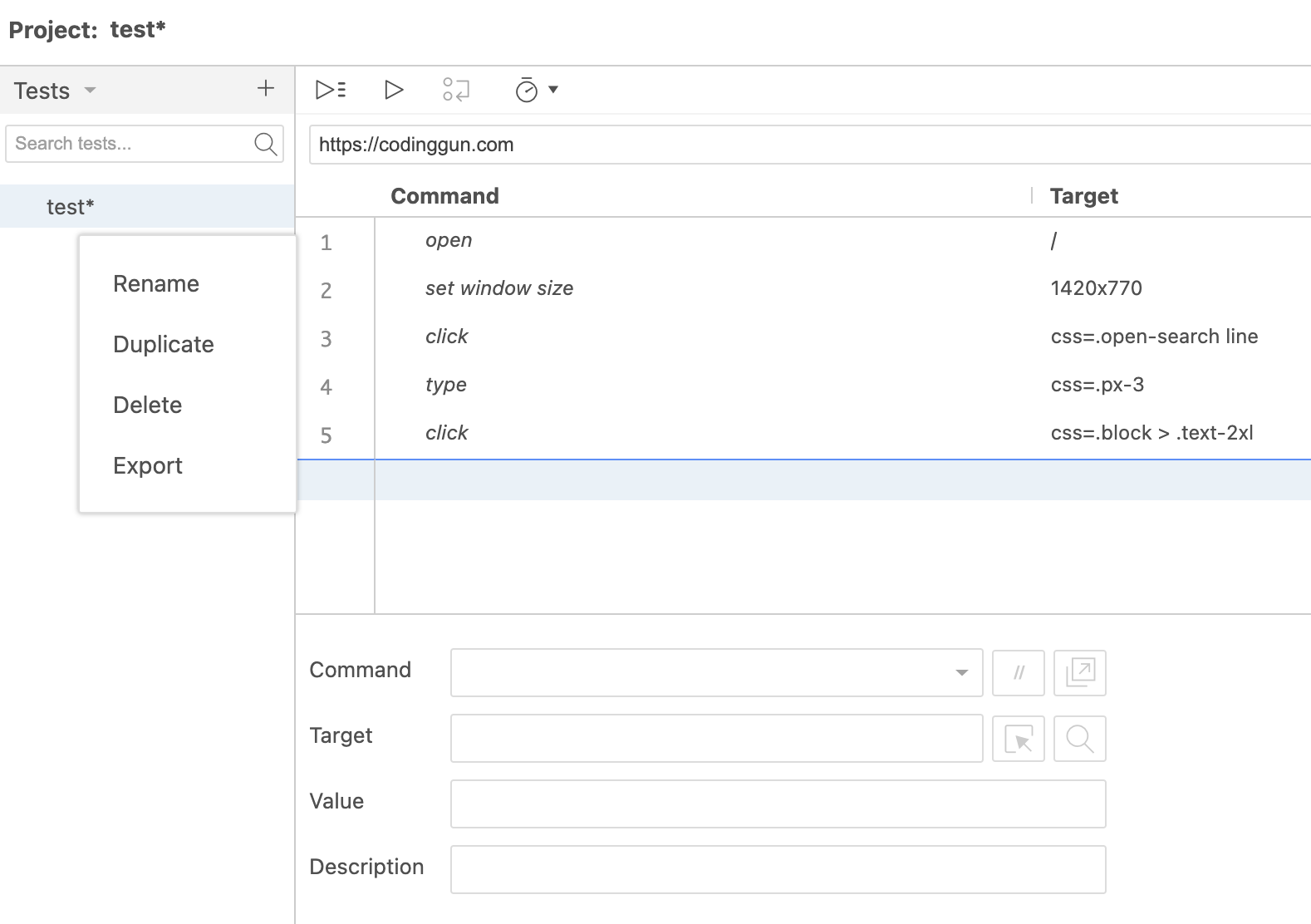 Selenium IDE Export Test