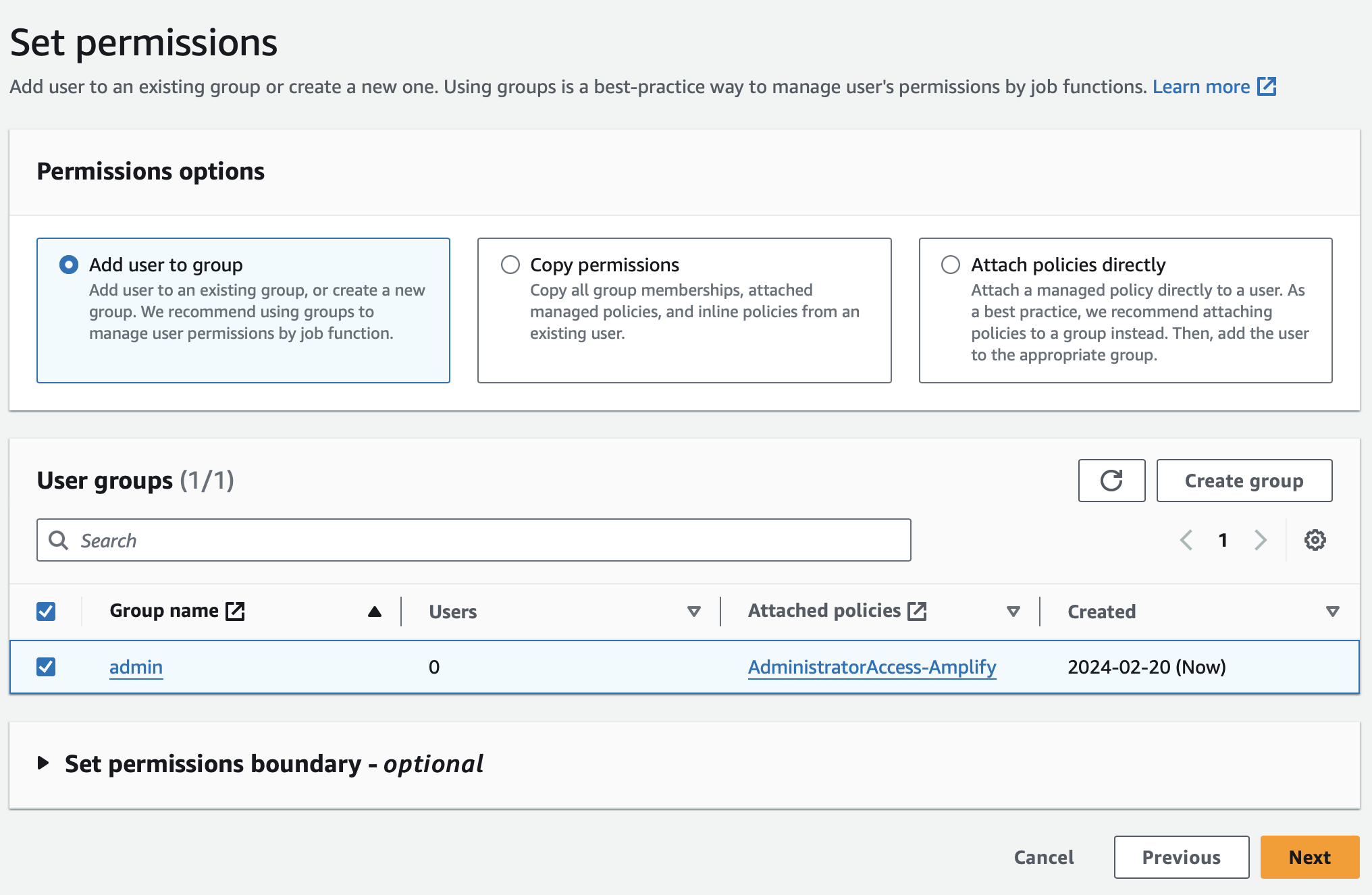 AWS add user to group