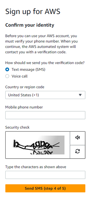 AWS Create account Step 5