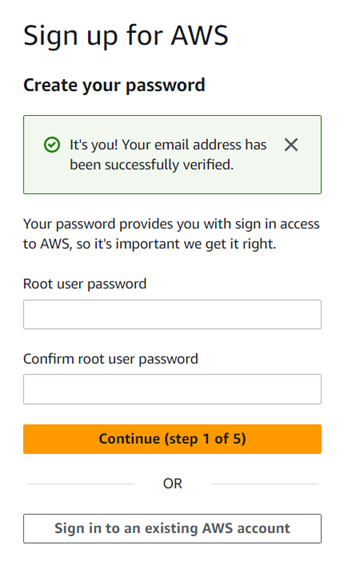 AWS Create account Step 2