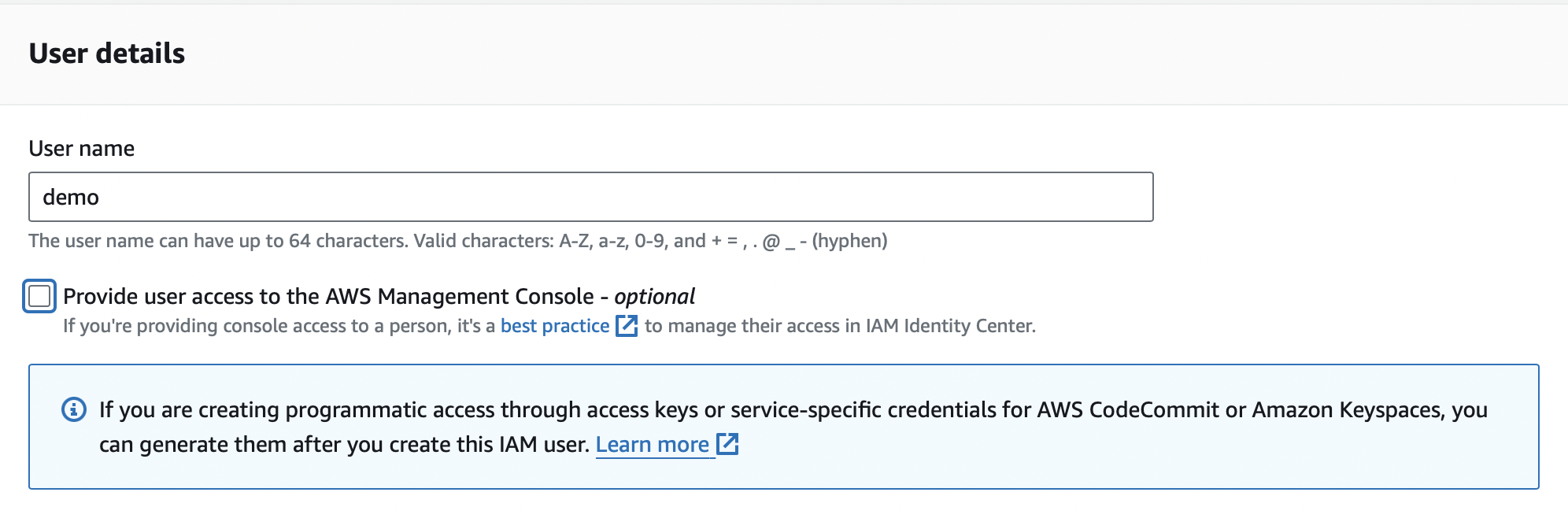 AWS create user