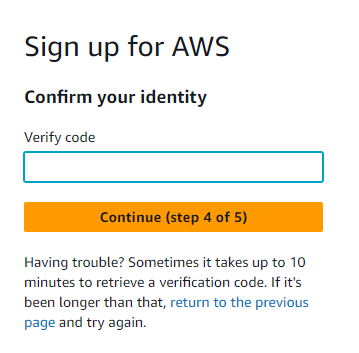 AWS Create account Step 1