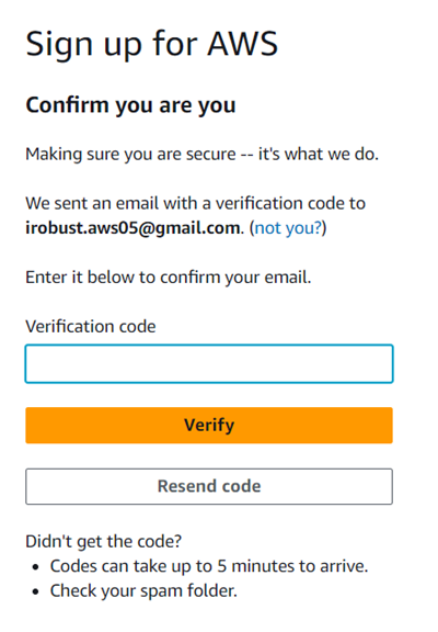 AWS Create account Step 1