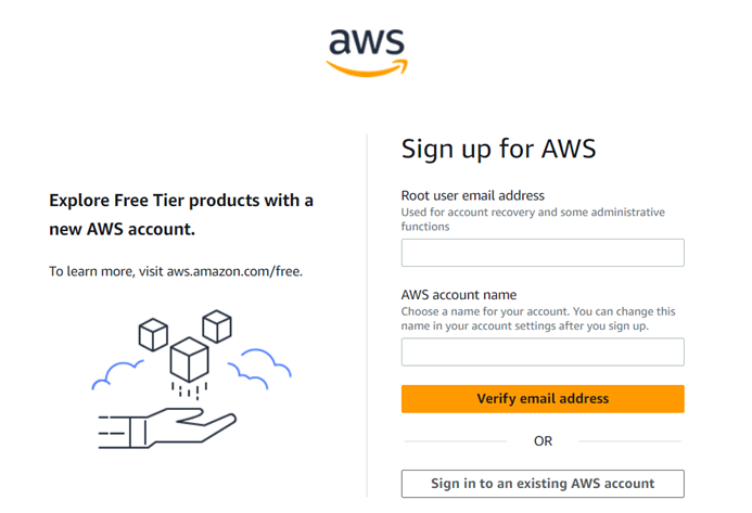 AWS Create account Step 1