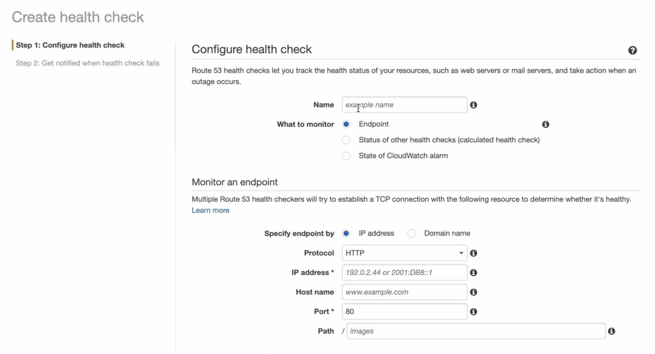 Create Health Check Step 1