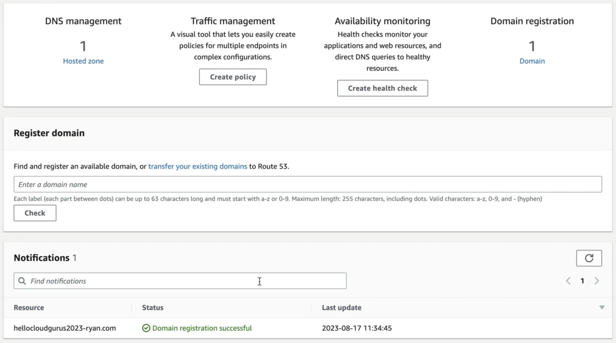 Domain registration success