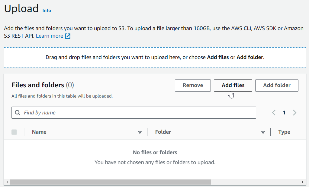 AWS S3 Bucket Upload files Step 1