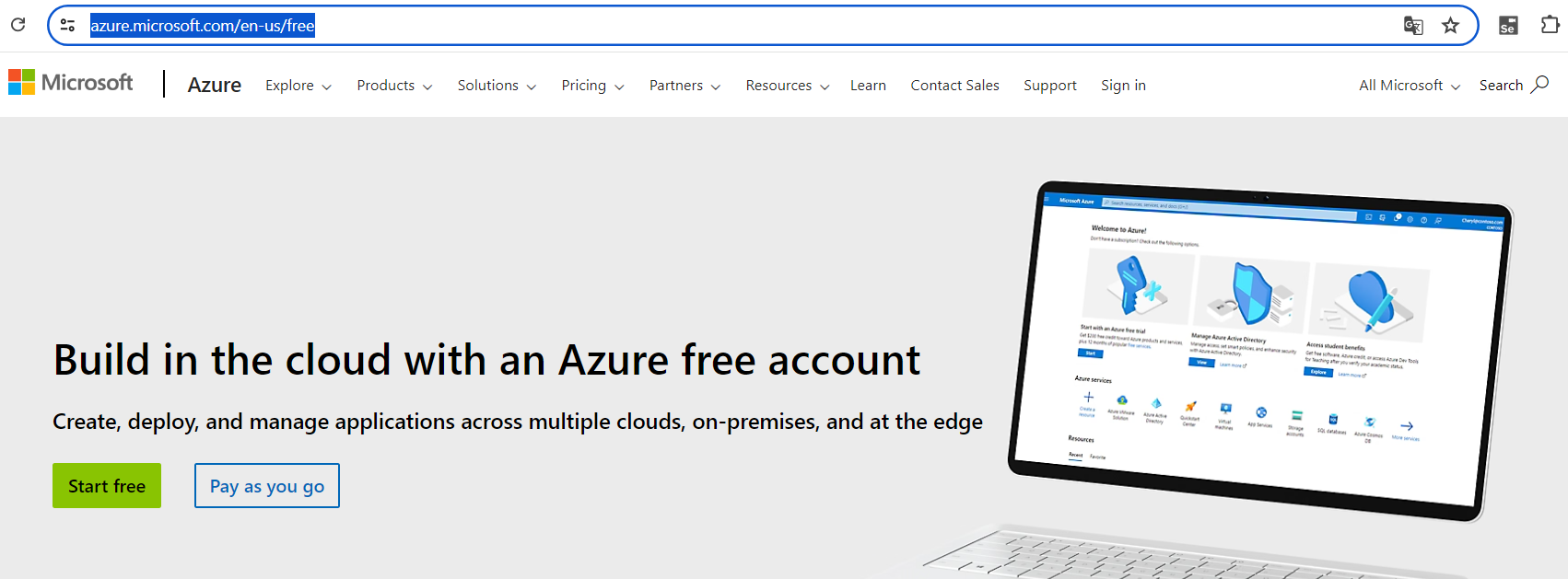 Create a new Azure account
