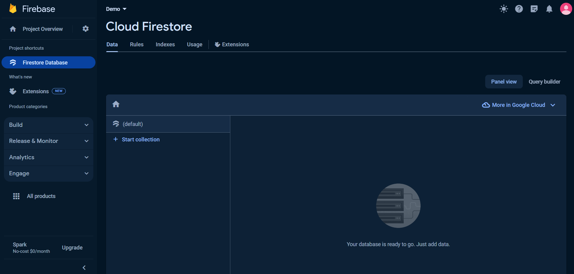 Firestore database console