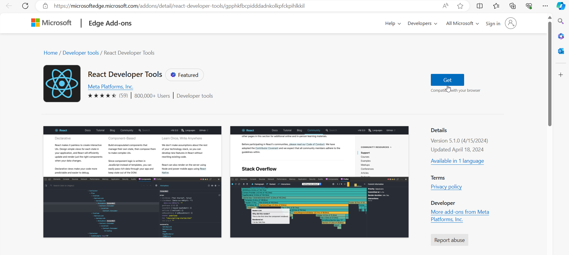 React install to Edge