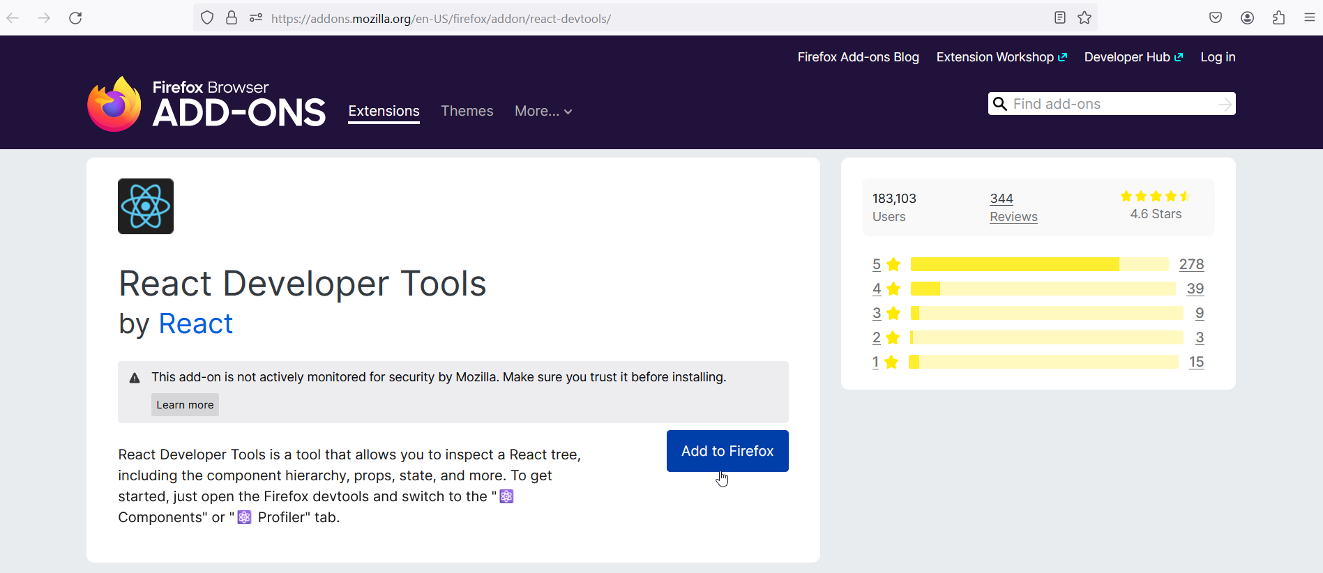 React install to Firefox