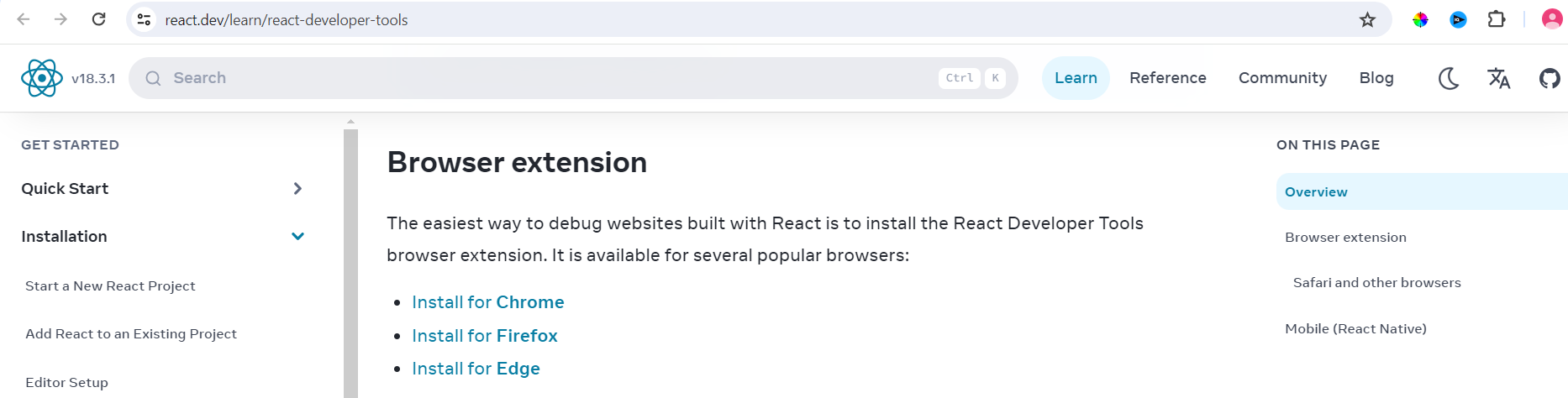 React download installer