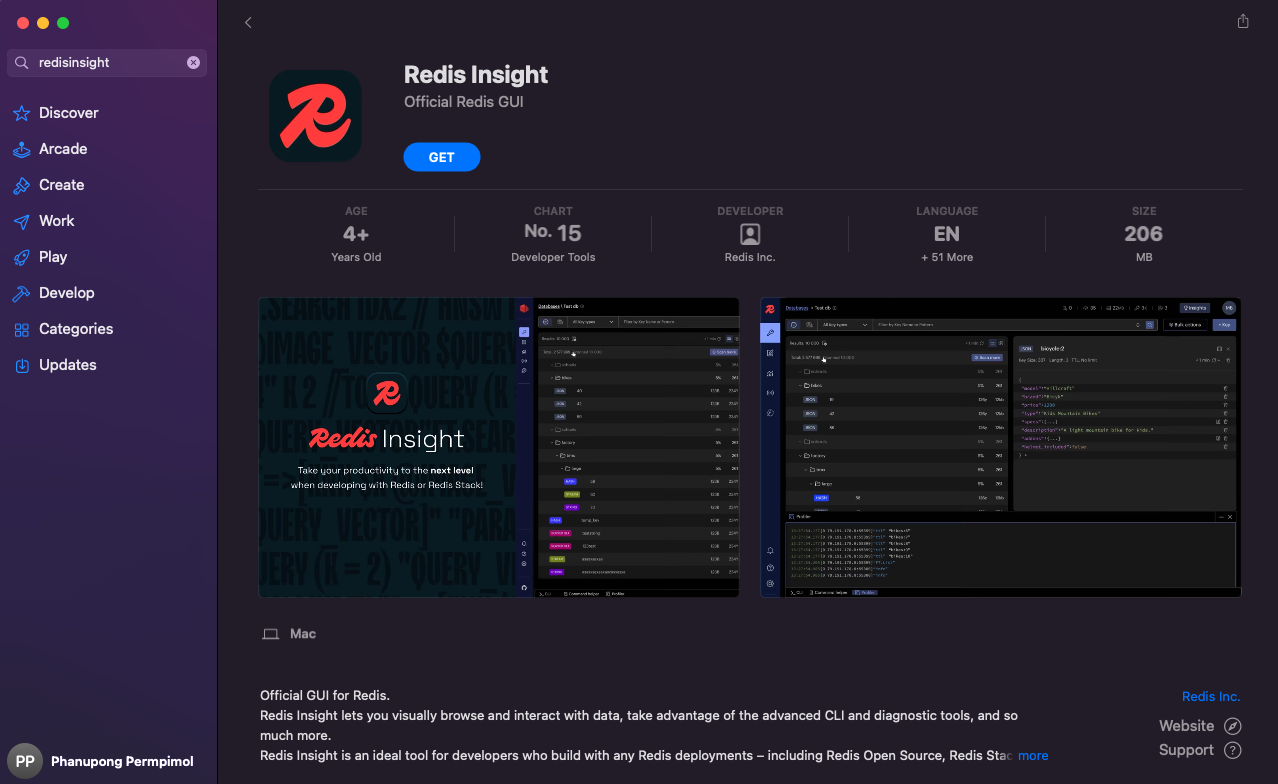 Install RedisInsight ผ่านทาง App Store
