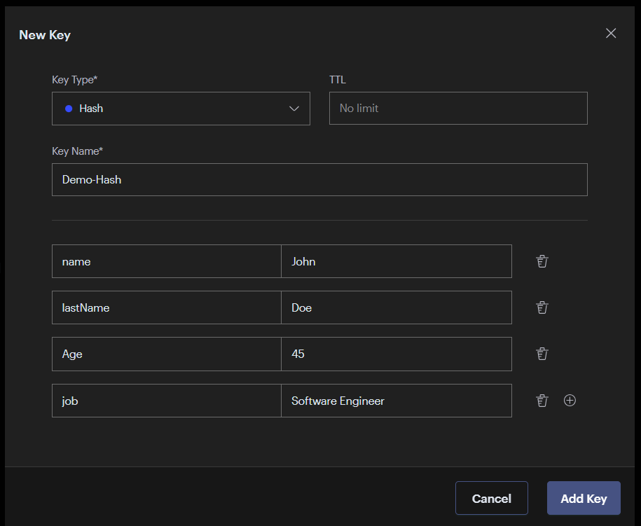 RedisInsight Add New Key