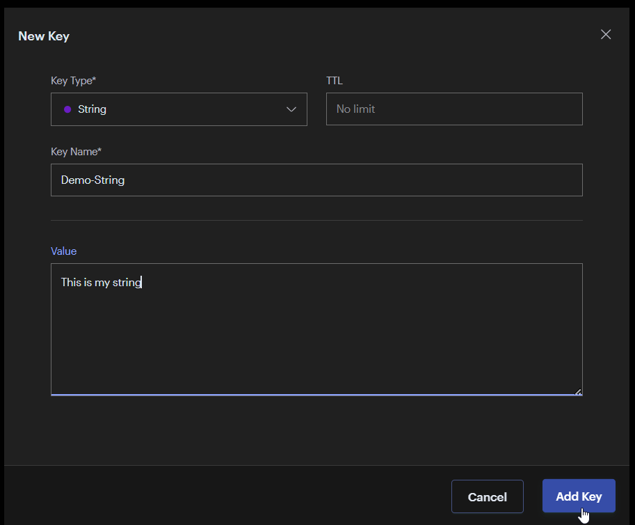 RedisInsight Add New Key String