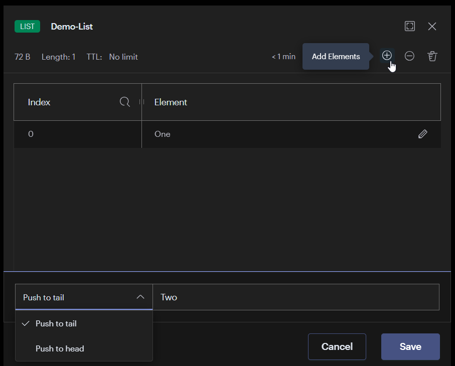 RedisInsight Key List