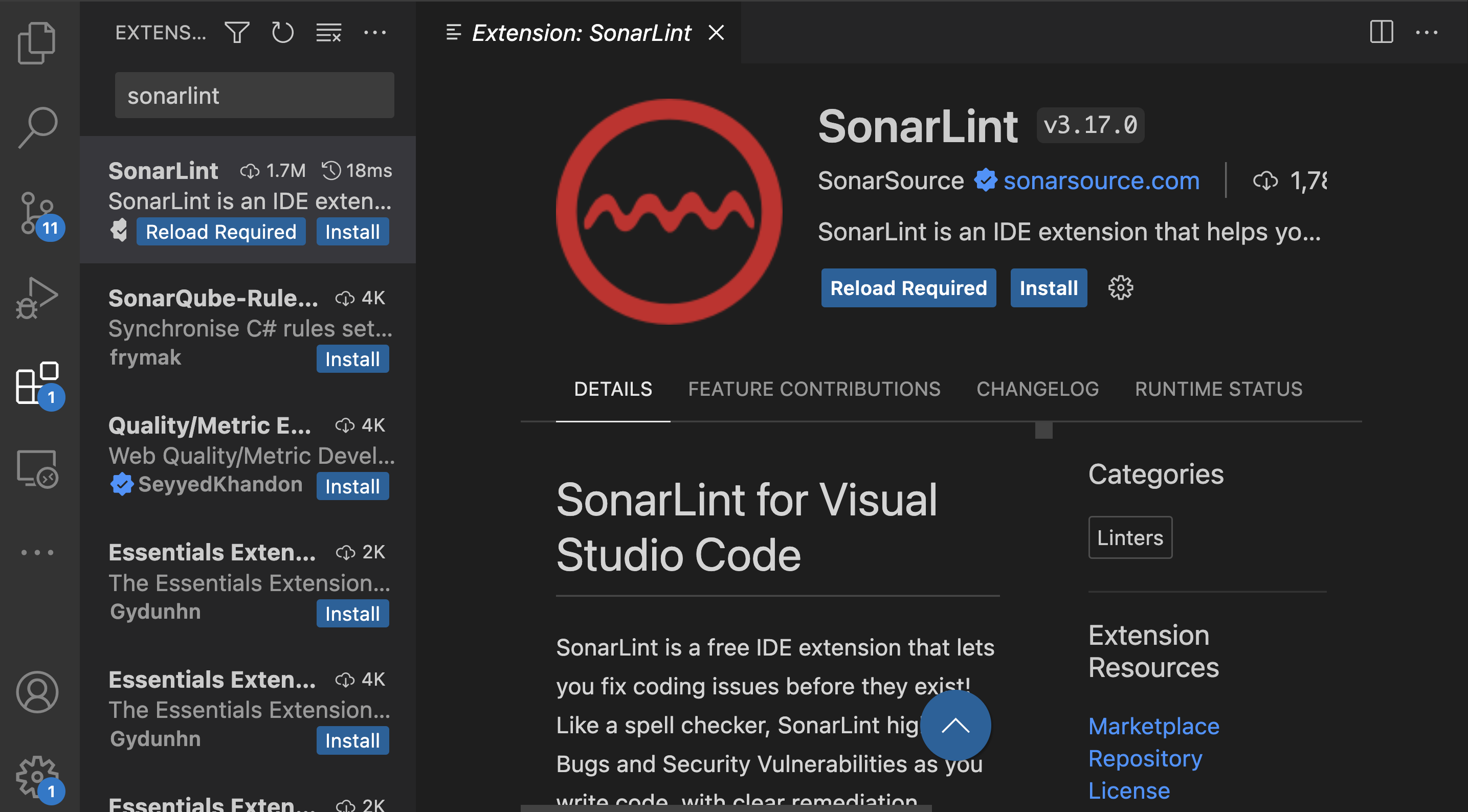 Install Sonarlint on VSCode