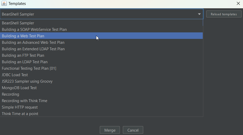 Jmeter choose template
